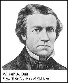 In 1846 William A. Burt, the discoverer of the Marquette Iron Range, during his linear land survey, noted signs of iron ore in the Crystal Falls area. - Menominee-William_Burt